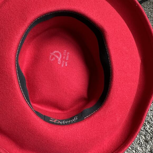 Deborah Fashions Church Derby Fascinator Hat Cap VTG Red Wool Netting Feathers - Picture 8 of 8